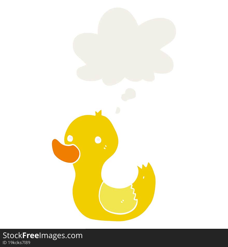 cartoon duck and thought bubble in retro style