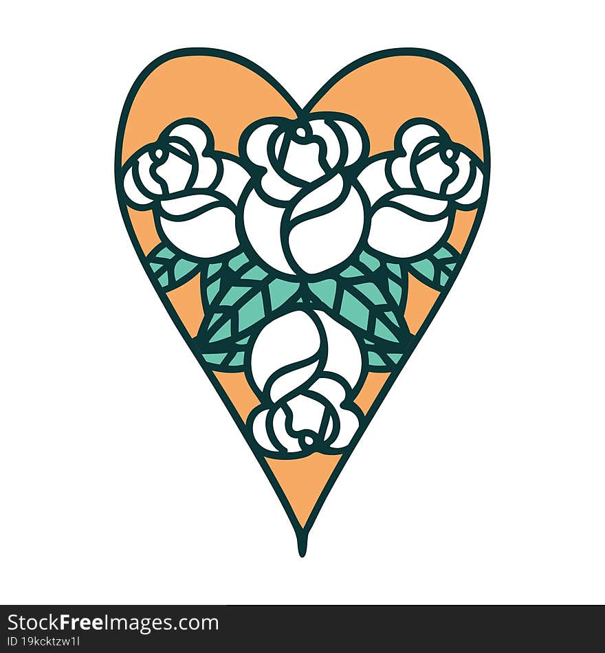 Tattoo Style Icon Of A Heart And Flowers