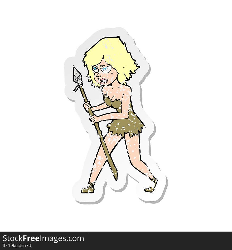 retro distressed sticker of a cartoon cave girl