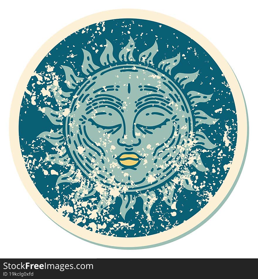 Distressed Sticker Tattoo Style Icon Of A Sun