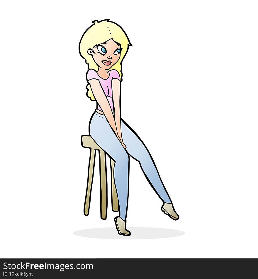 cartoon pretty girl on stool