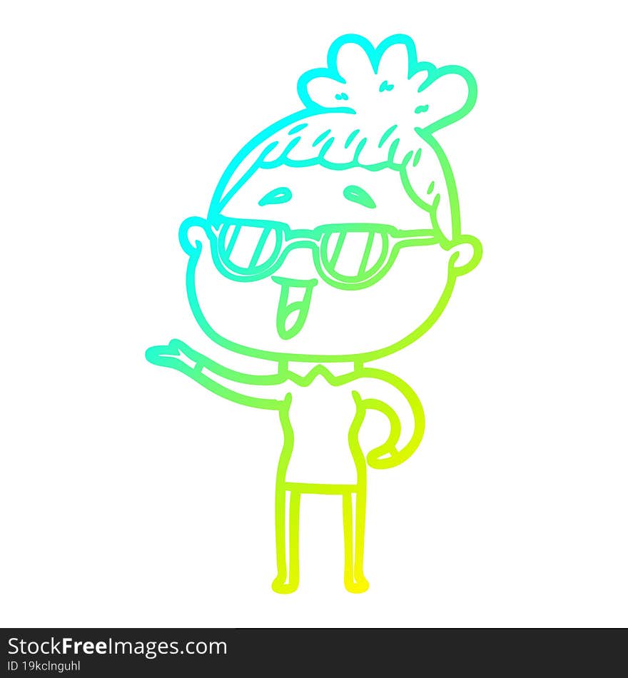 cold gradient line drawing cartoon happy woman wearing spectacles