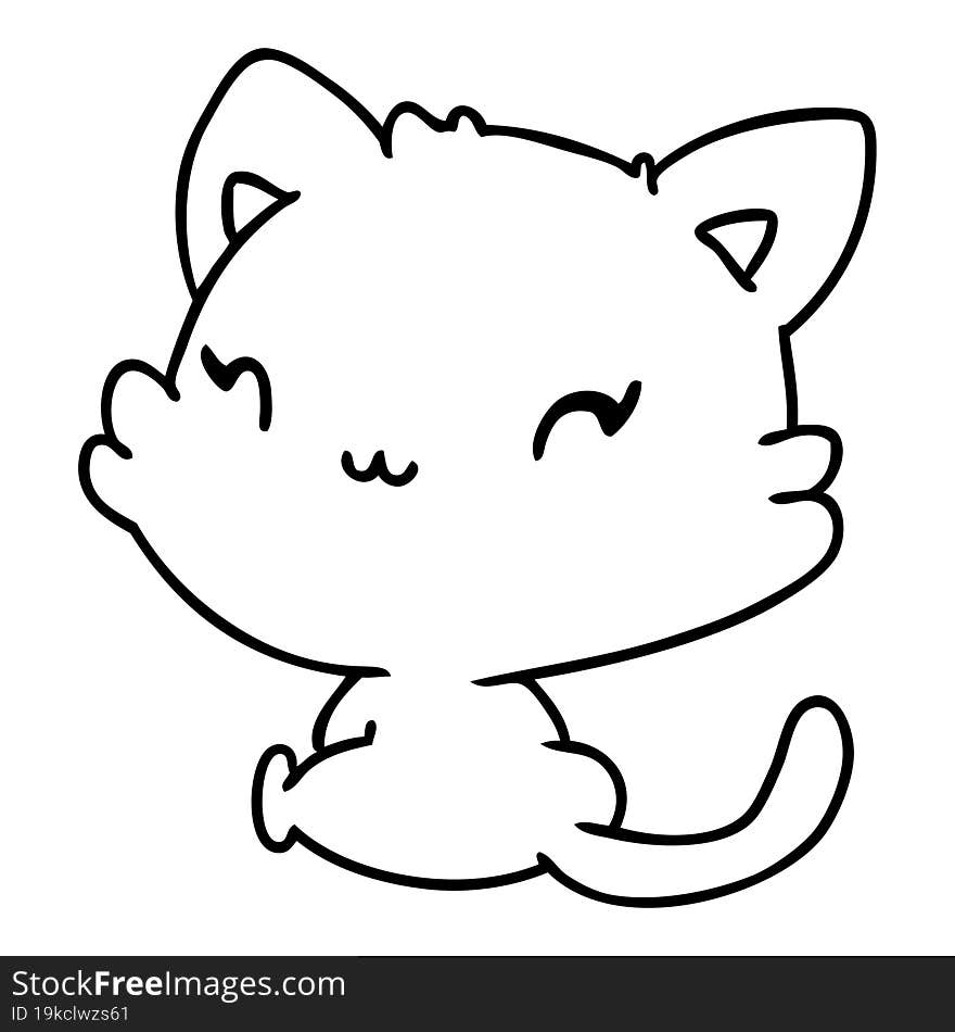 line drawing illustration of cute kawaii kitten. line drawing illustration of cute kawaii kitten