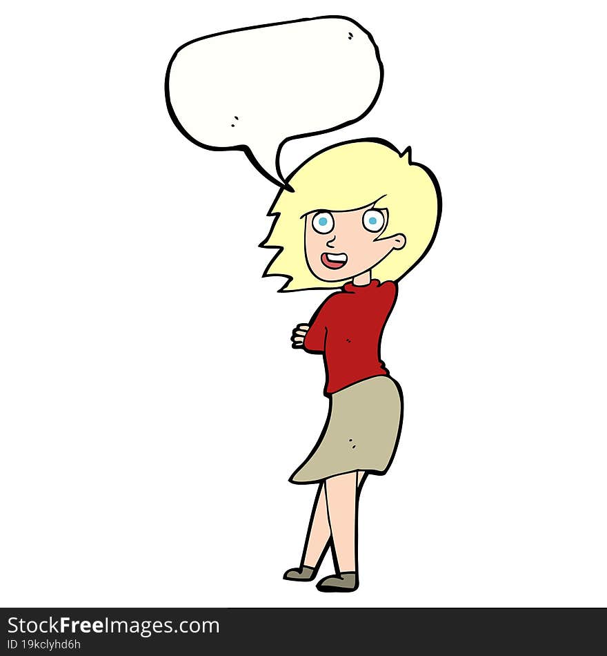 Cartoon Happy Woman With Speech Bubble