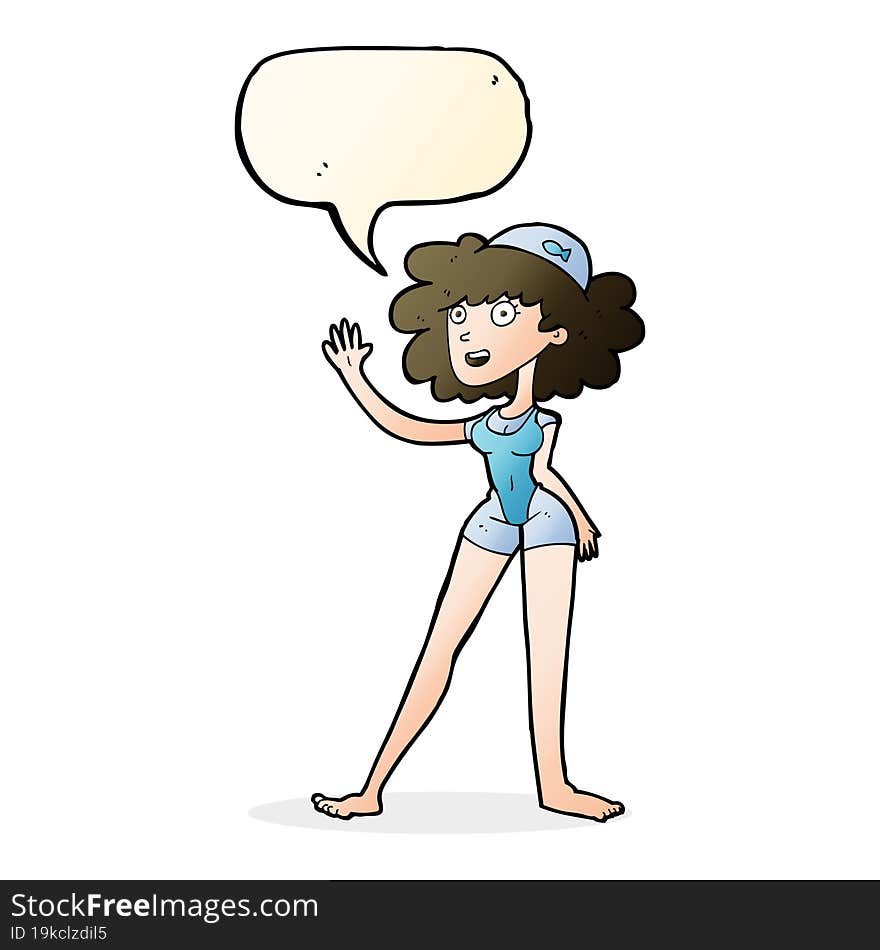 Cartoon Swimmer Woman With Speech Bubble