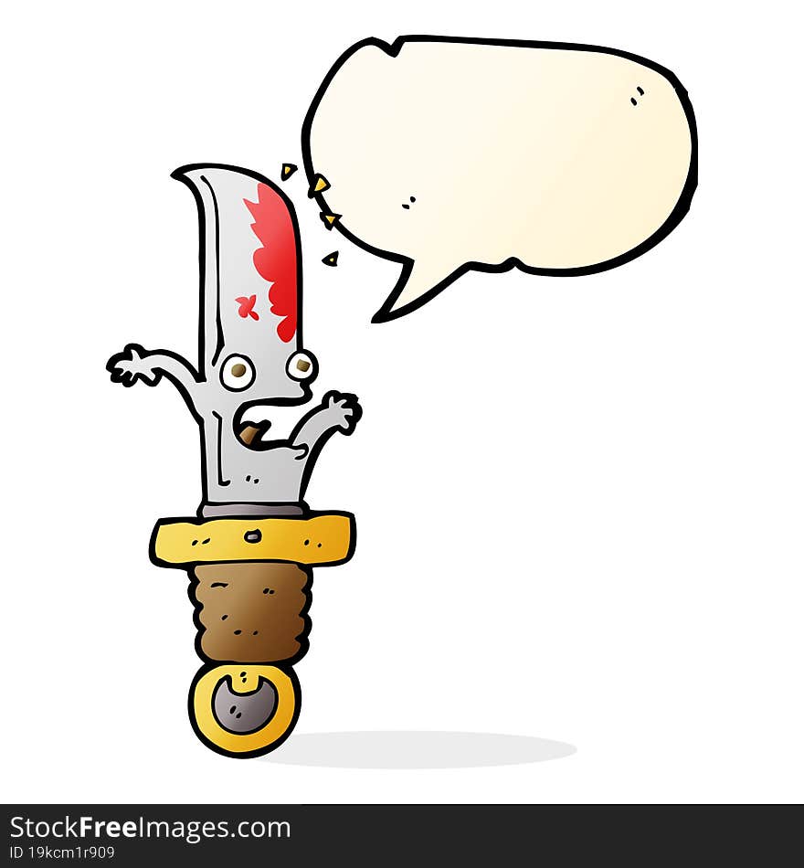 cartoon frightened knife with speech bubble