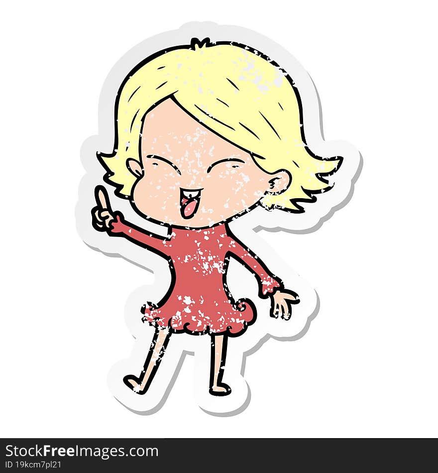 Distressed Sticker Of A Happy Cartoon Girl