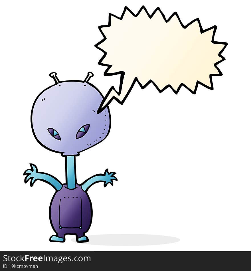 cartoon space alien with speech bubble