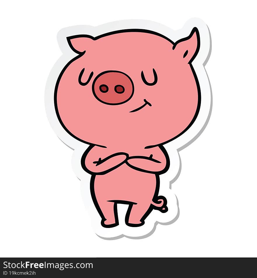 Sticker Of A Happy Cartoon Pig