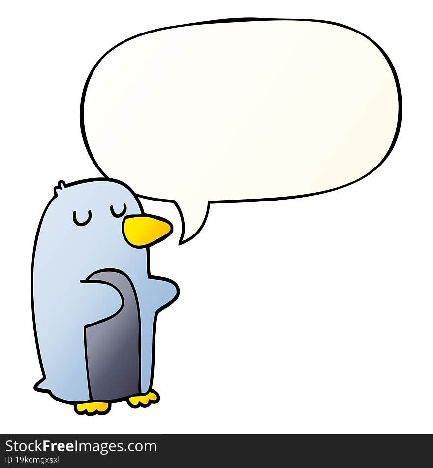 cartoon penguin and speech bubble in smooth gradient style