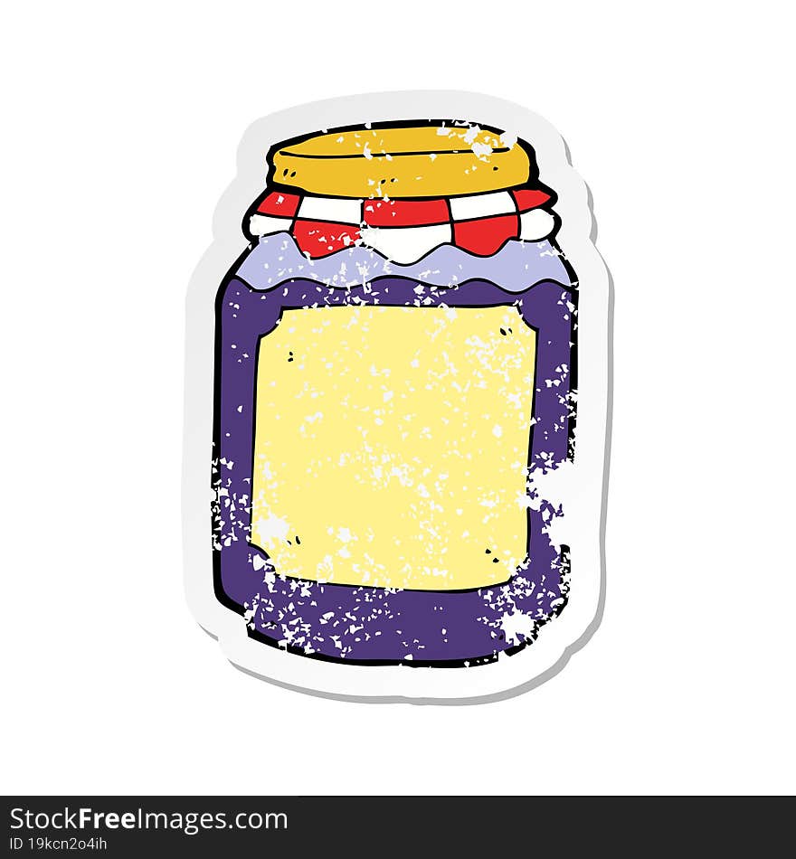 retro distressed sticker of a cartoon jar of jam