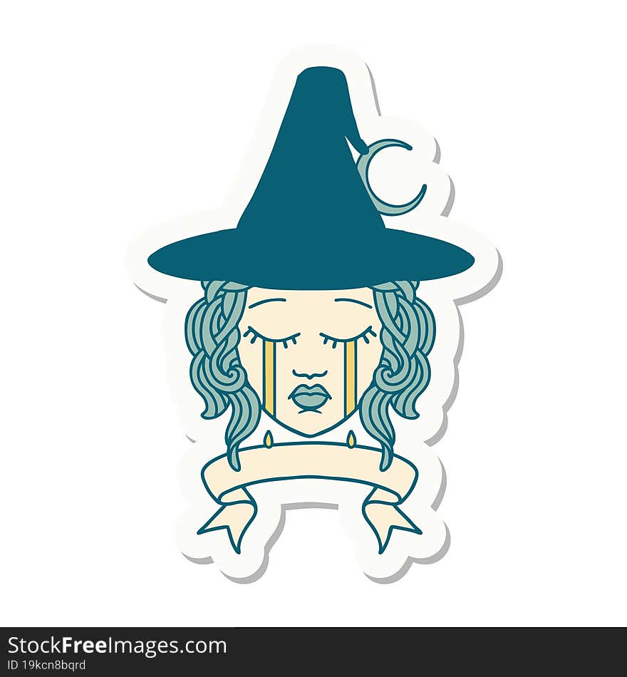 crying human witch with banner sticker