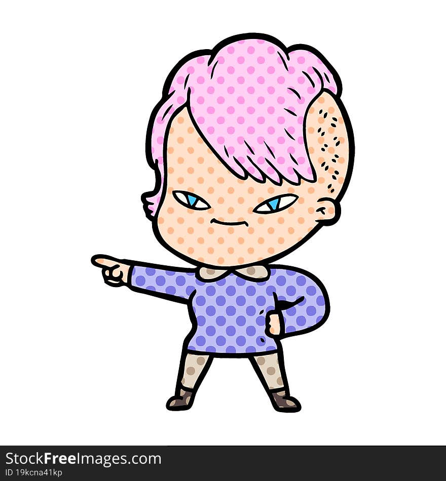 cute cartoon girl with hipster haircut. cute cartoon girl with hipster haircut