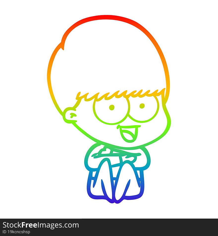 Rainbow Gradient Line Drawing Happy Cartoon Boy