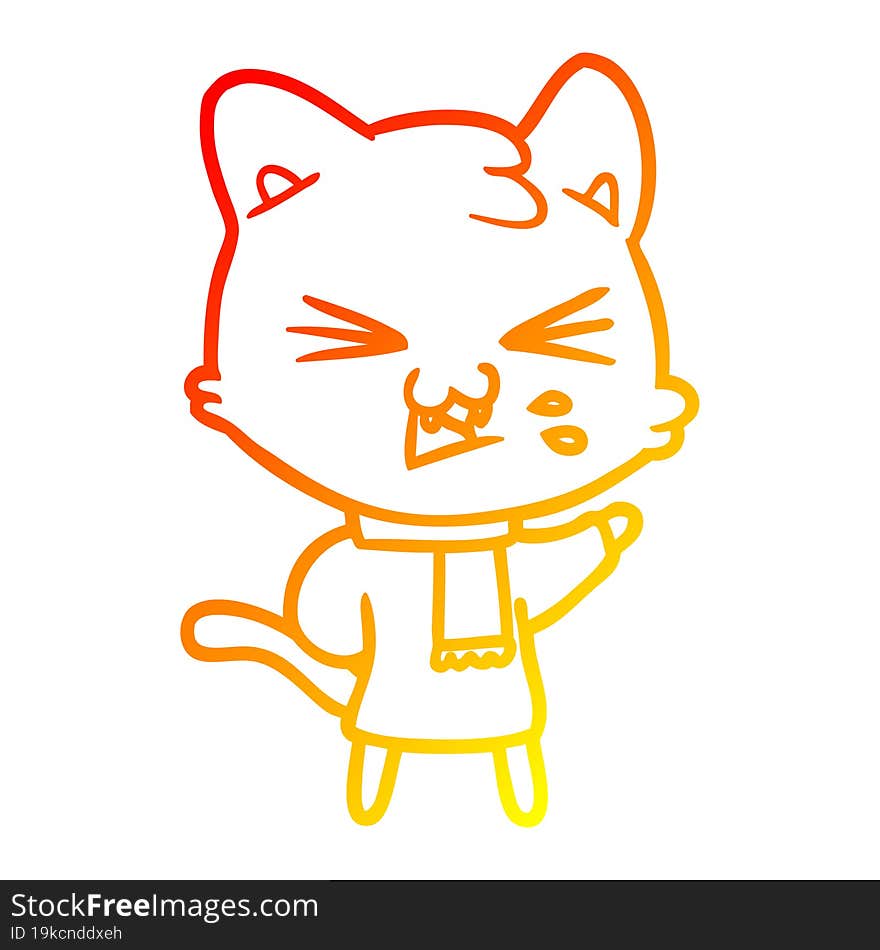 warm gradient line drawing cartoon cat hissing