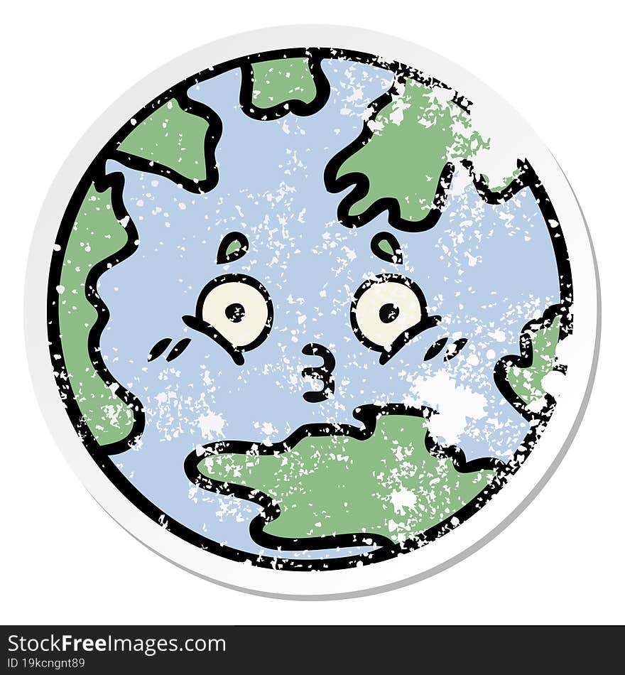 Distressed Sticker Of A Cute Cartoon Planet Earth