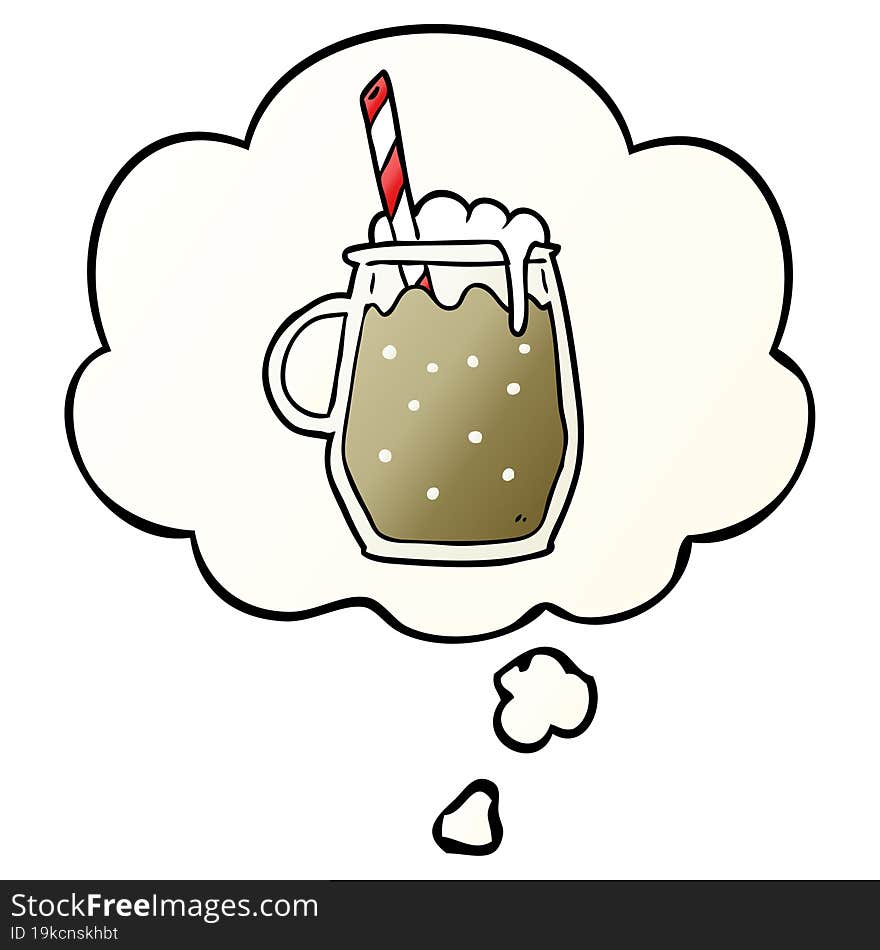 cartoon root beer with thought bubble in smooth gradient style