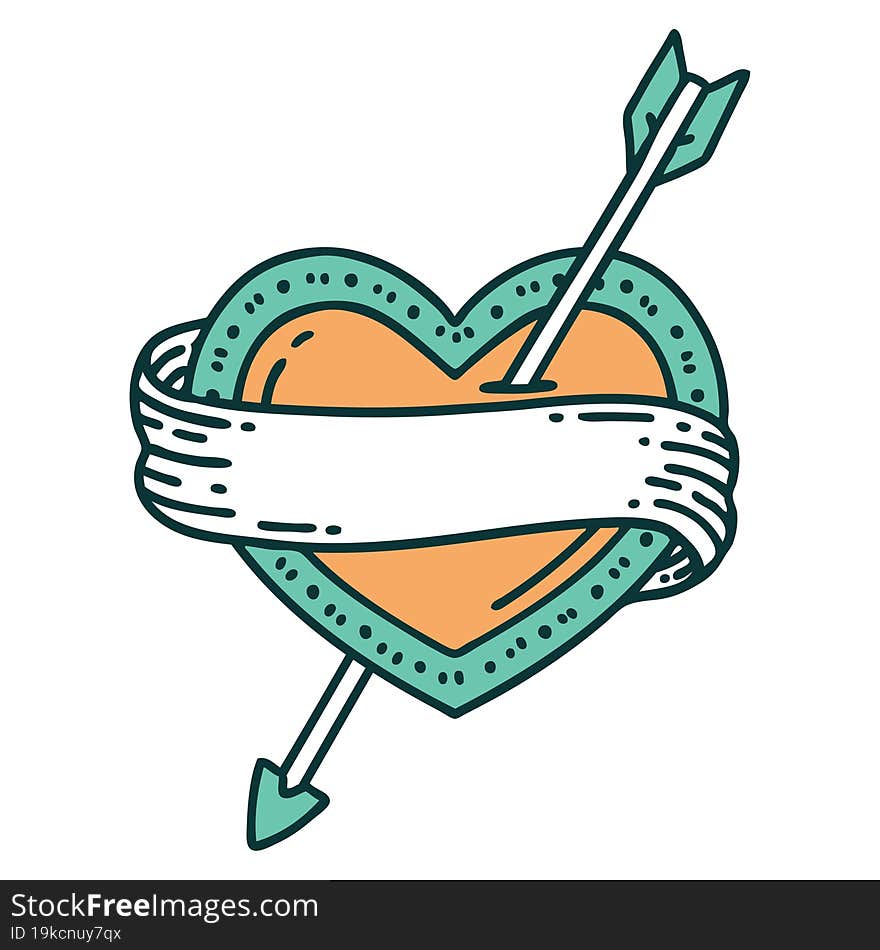 tattoo style icon of an arrow heart and banner