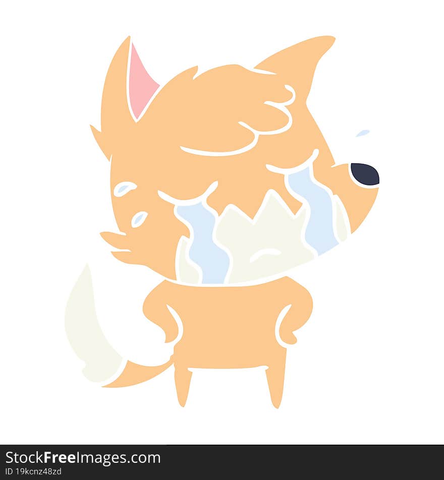 crying fox flat color style cartoon