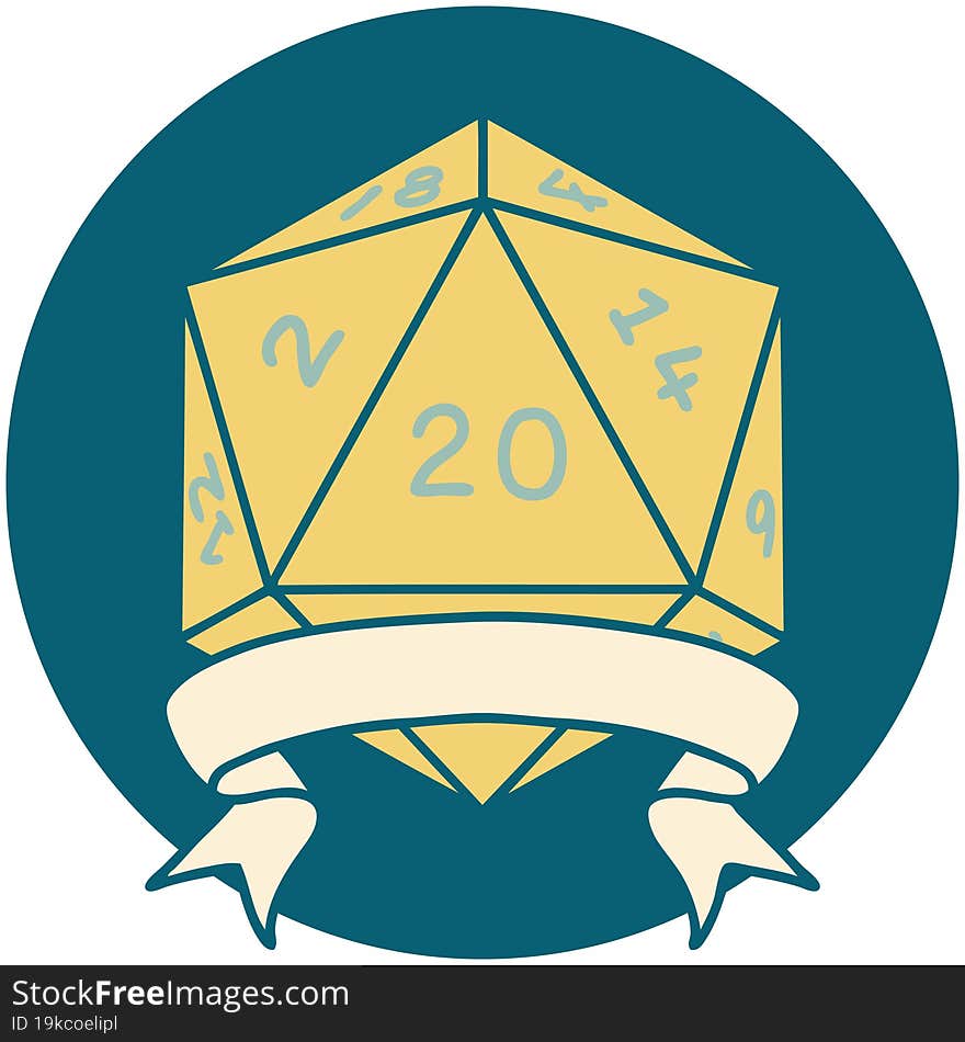 Natural 20 Critical Hit D20 Dice Roll Illustration