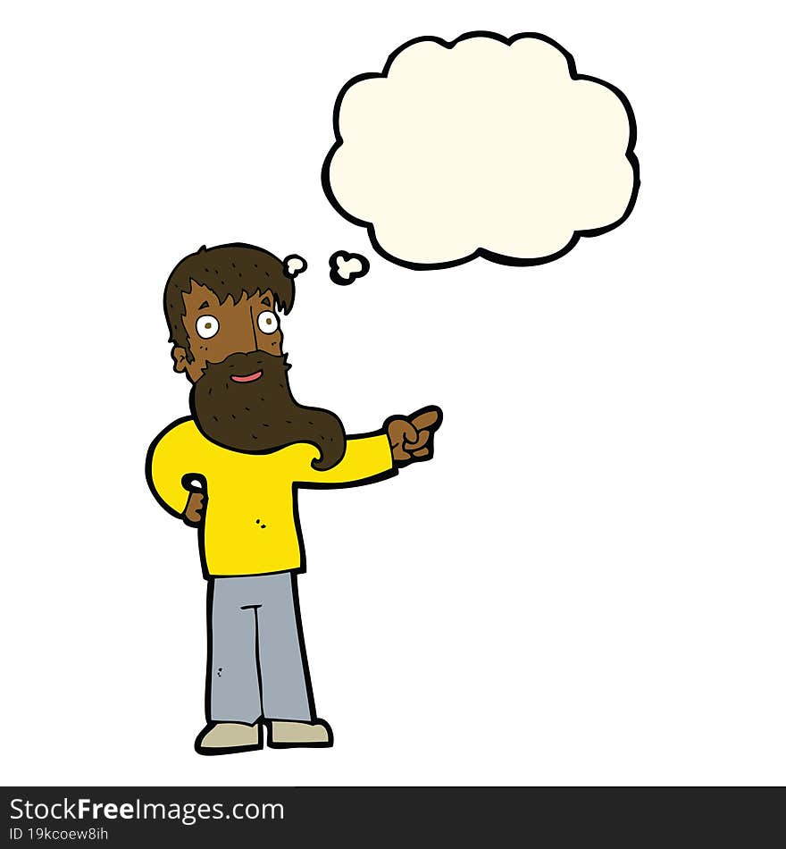 Cartoon Man With Beard Pointing With Thought Bubble