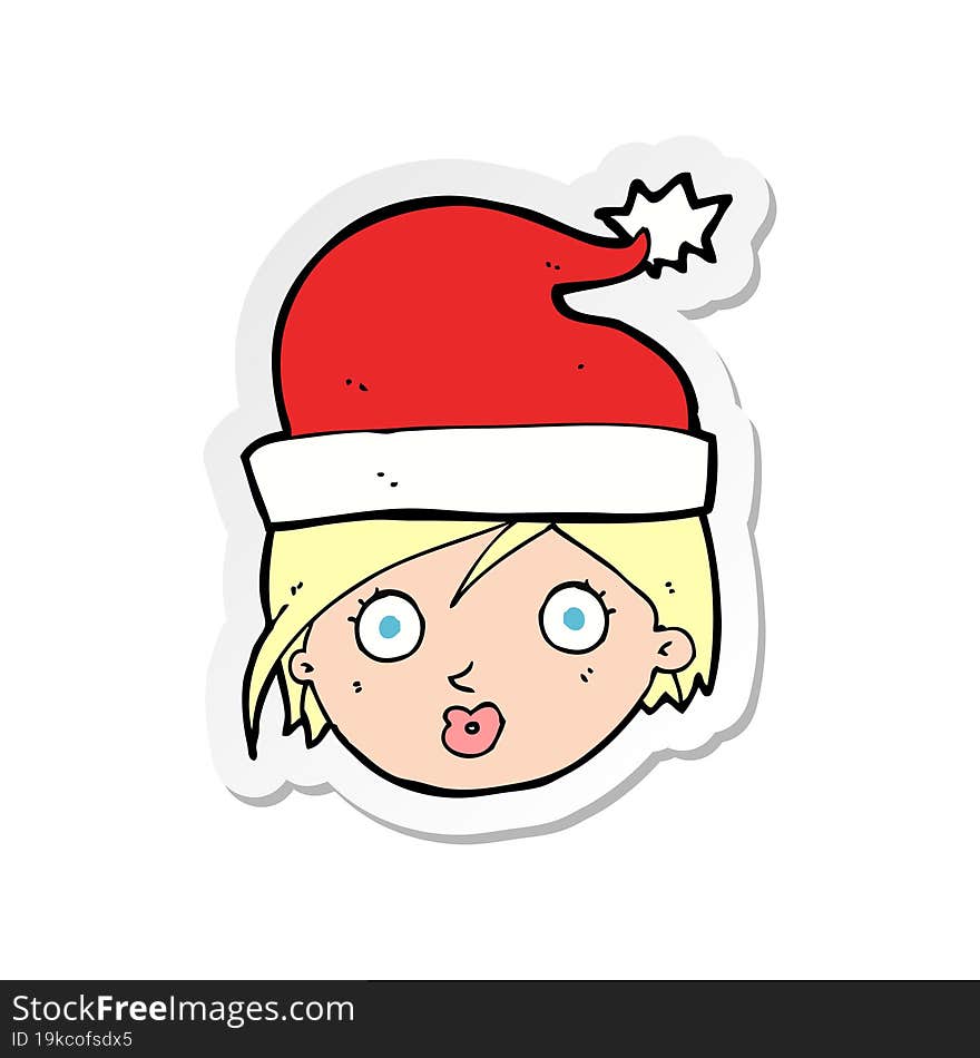 sticker of a cartoon woman wearing christmas hat