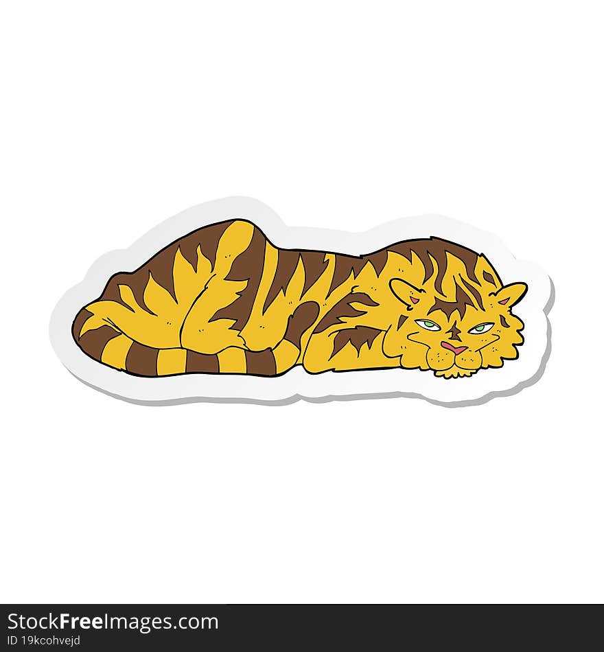 sticker of a cartoon resting tiger