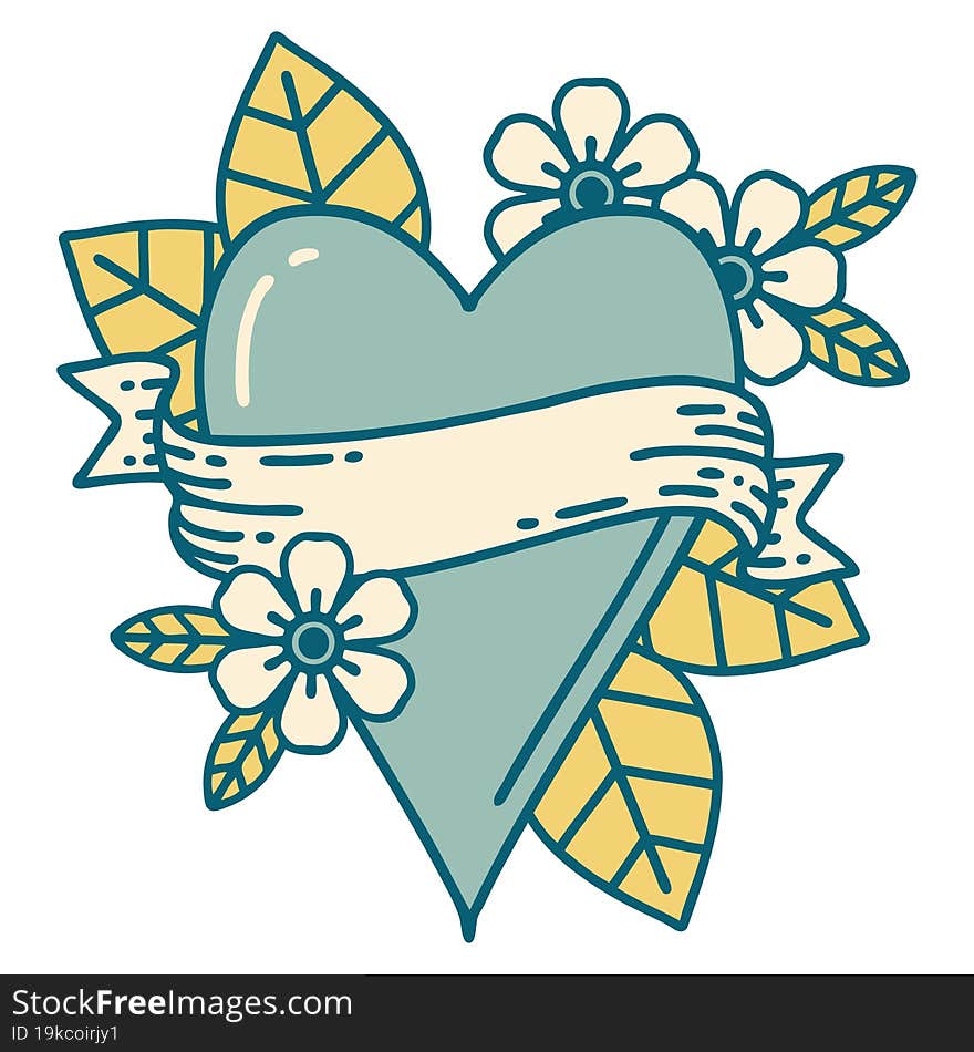 Tattoo Style Icon Of A Heart And Banner