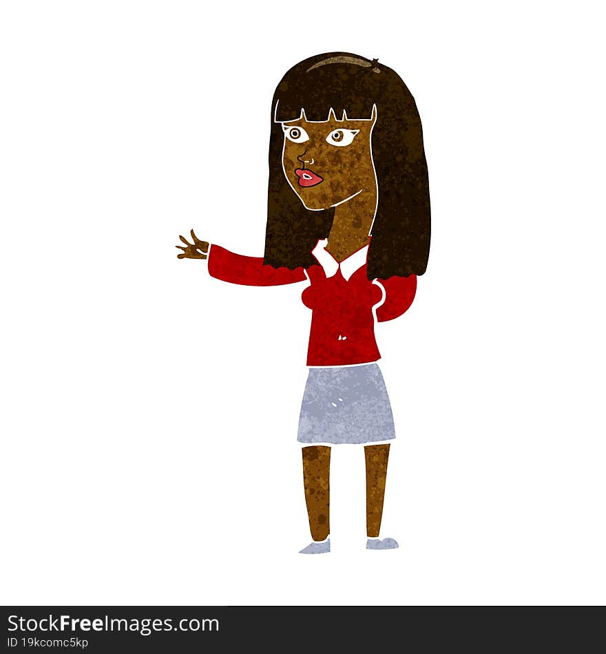 cartoon woman gesturing to show something