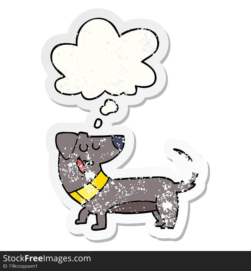 cartoon dog and thought bubble as a distressed worn sticker