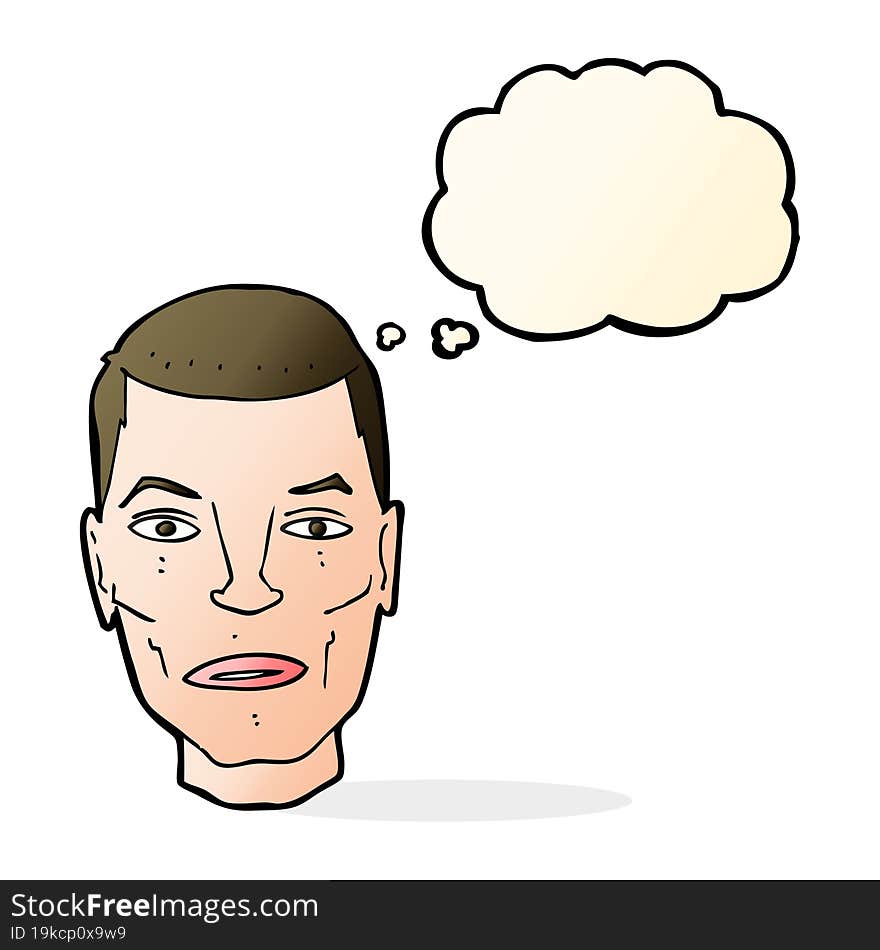 Cartoon Serious Male Face With Thought Bubble