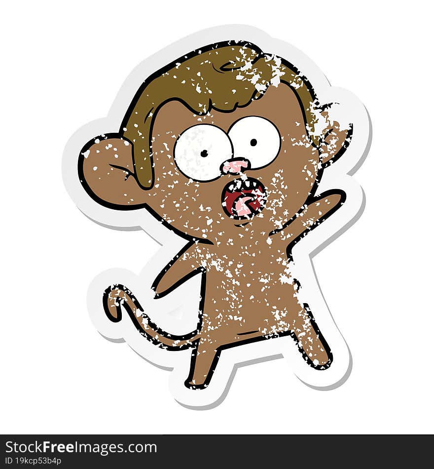 distressed sticker of a cartoon shocked monkey