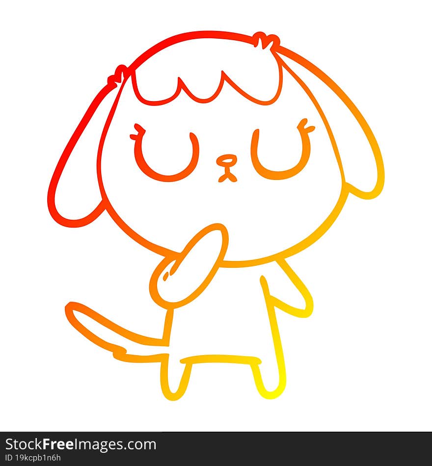 warm gradient line drawing of a cute cartoon dog