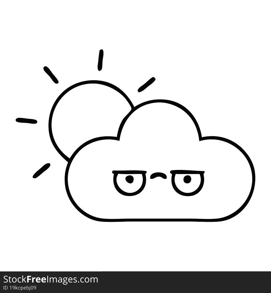 line drawing cartoon sun and cloud