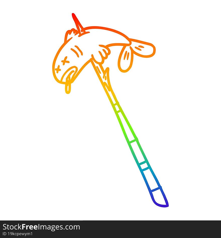 Rainbow Gradient Line Drawing Cartoon Fish Speared