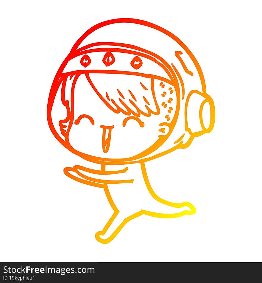 warm gradient line drawing happy cartoon space girl