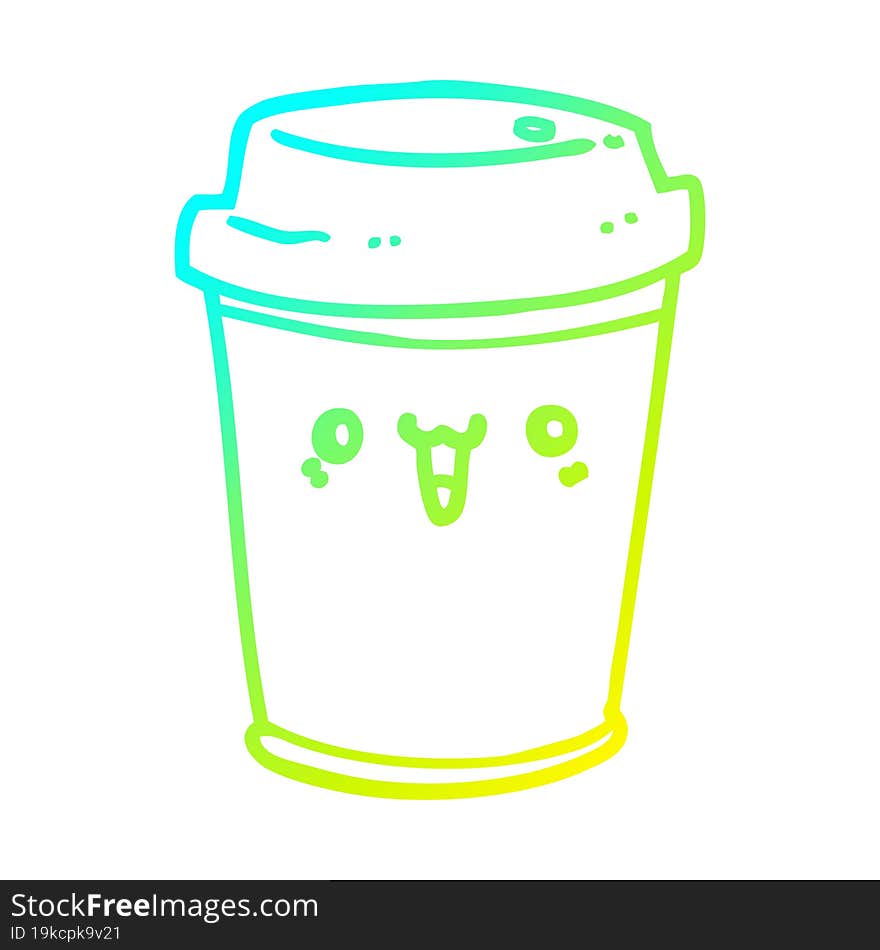 cold gradient line drawing of a cartoon take out coffee