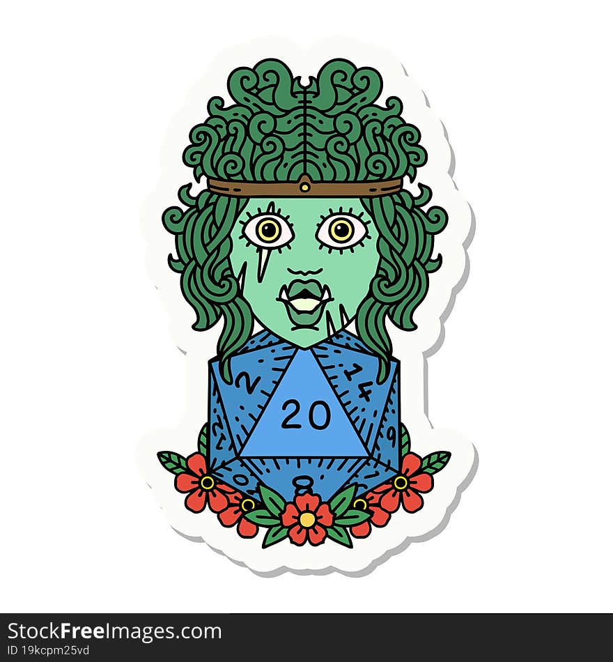 orc barbarian with natural twenty dice roll sticker