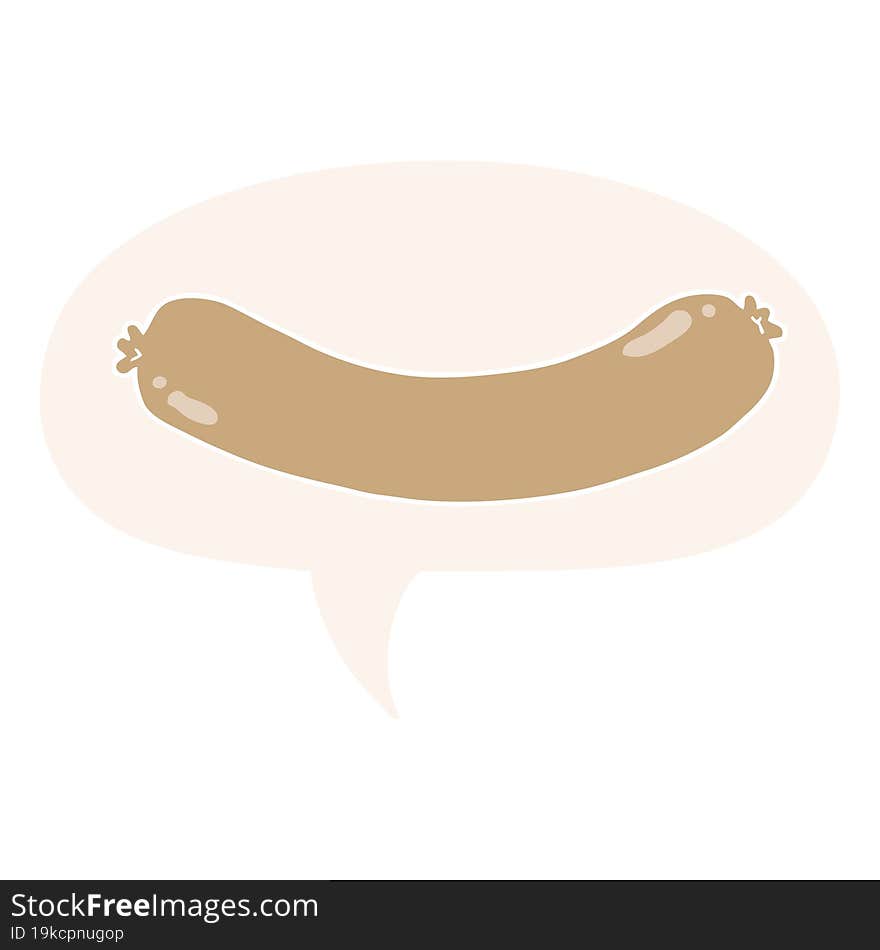 cartoon sausage and speech bubble in retro style