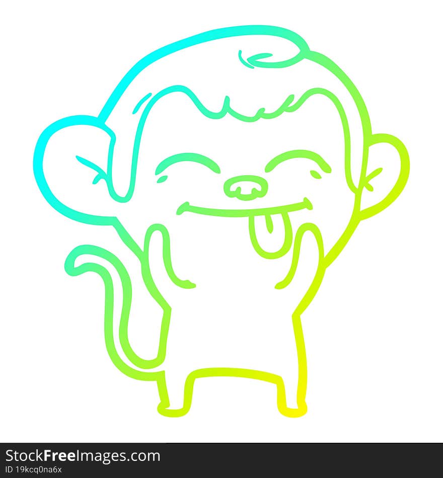 Cold Gradient Line Drawing Funny Cartoon Monkey