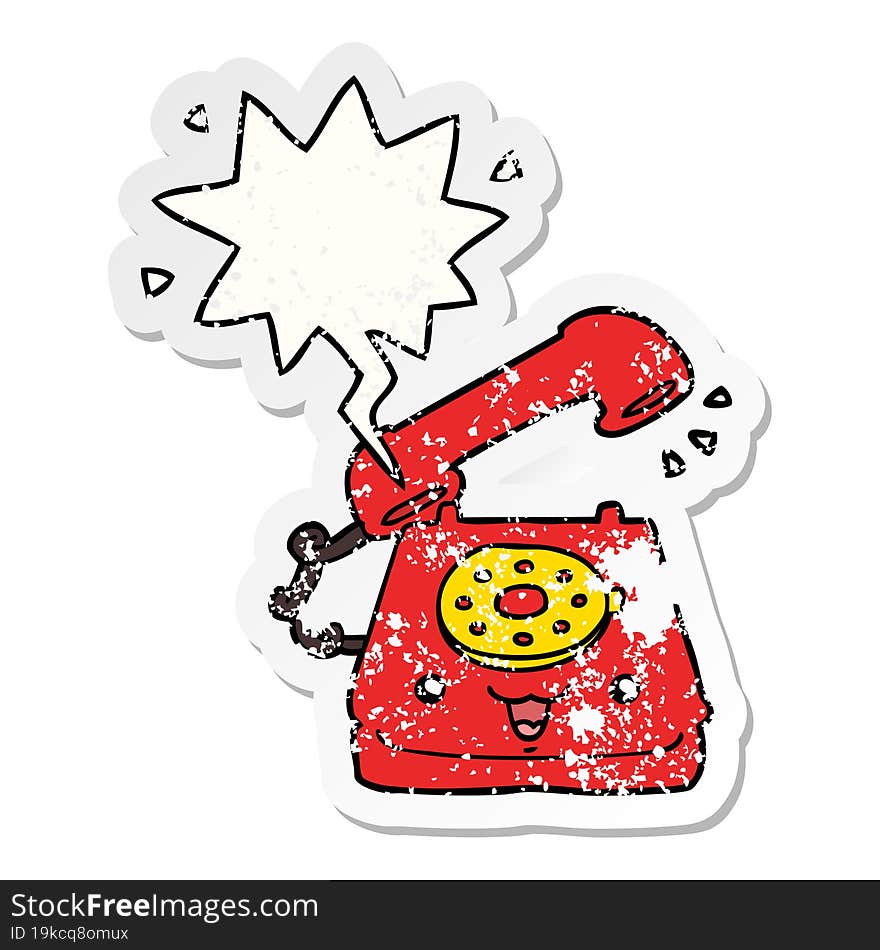 cute cartoon telephone and speech bubble distressed sticker