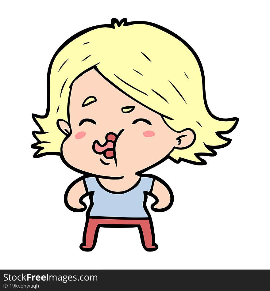 cartoon girl pulling face. cartoon girl pulling face