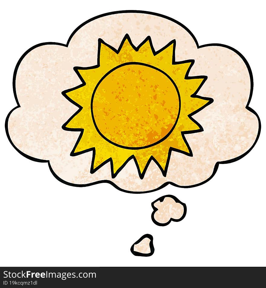 Cartoon Sun And Thought Bubble In Grunge Texture Pattern Style