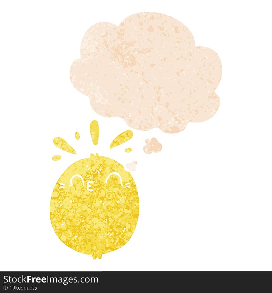 Cute Cartoon Lemon And Thought Bubble In Retro Textured Style