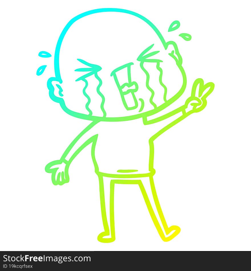 cold gradient line drawing cartoon crying bald man