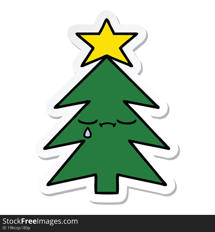 sticker of a cute cartoon christmas tree