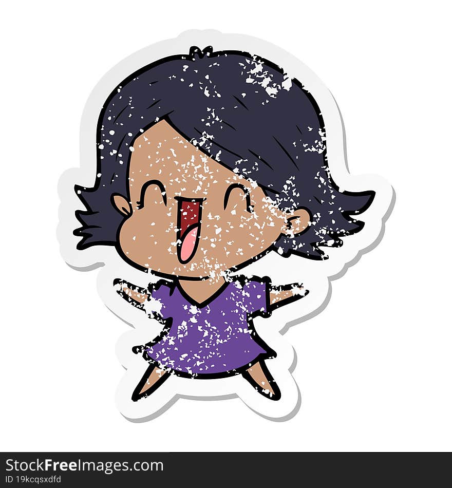 Distressed Sticker Of A Cartoon Laughing Woman