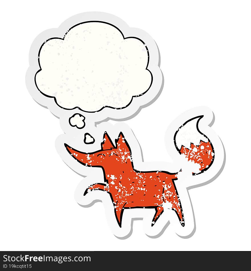 Cartoon Fox And Thought Bubble As A Distressed Worn Sticker