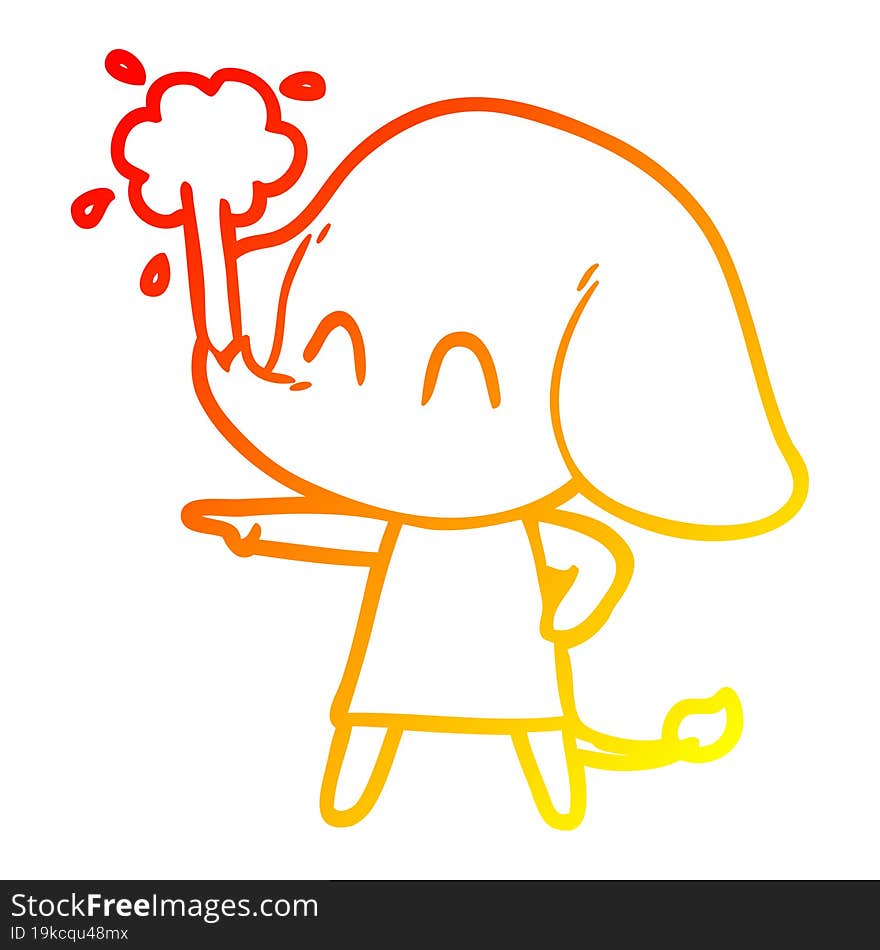 warm gradient line drawing cute cartoon elephant spouting water