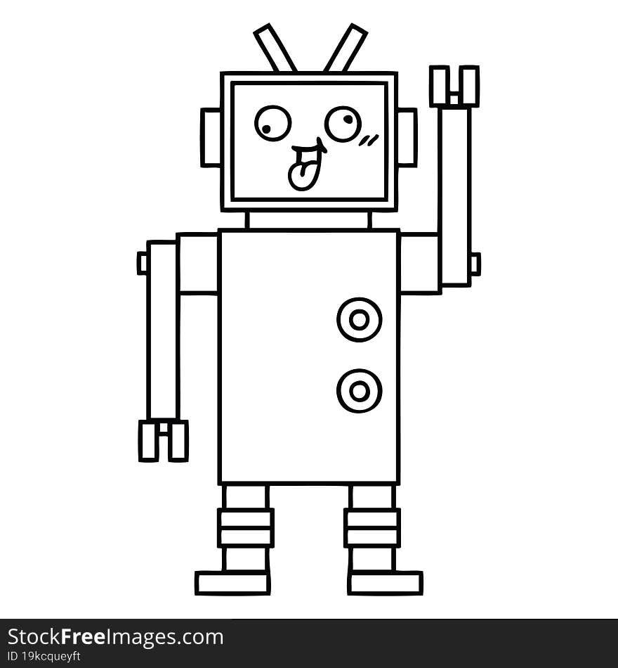 line drawing cartoon of a crazy robot